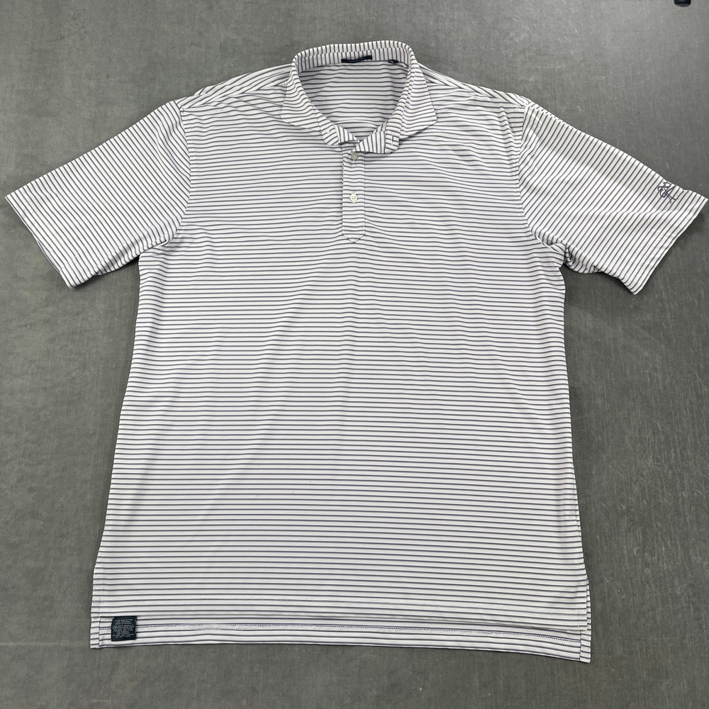 Turtleson Men X-Large White Purple Striped Performance Polo Shirt Stretch